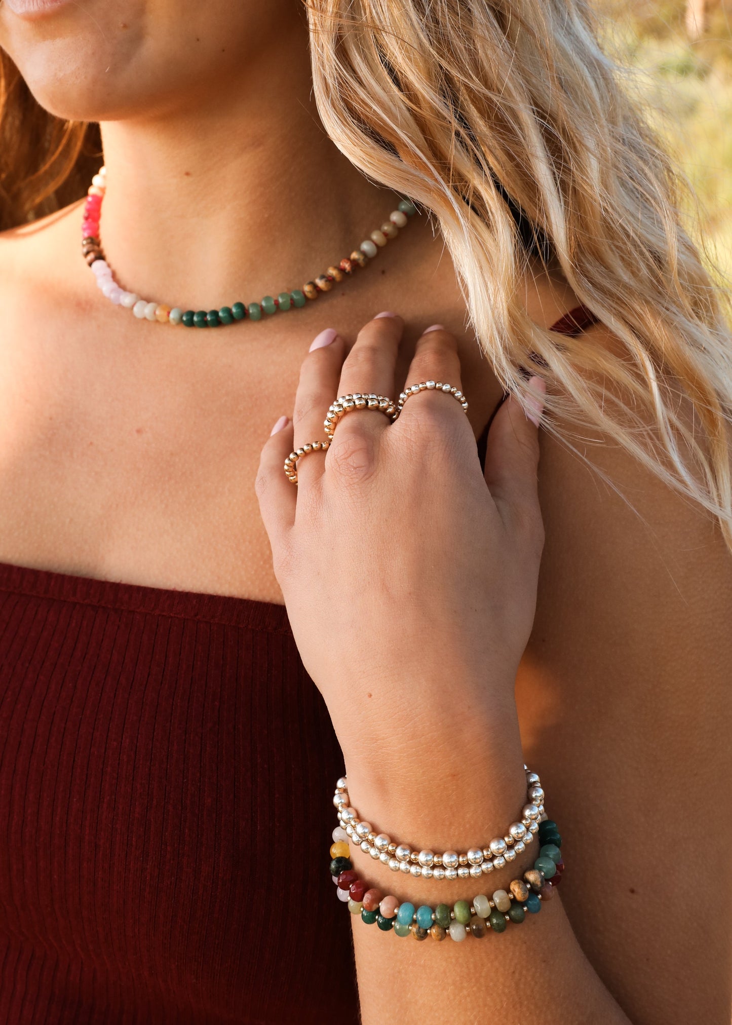 Natural Gemstone Necklace + 14k Gold Filled Toggle : Gold Rush