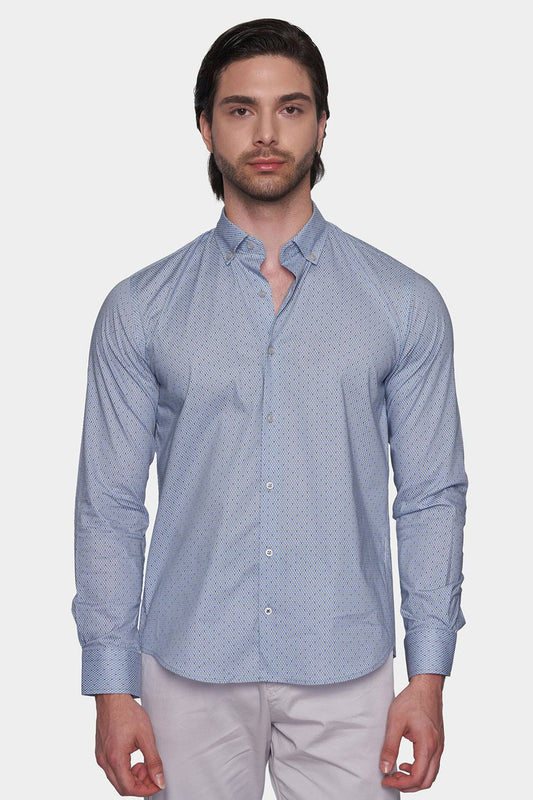 Premium Cotton Pattern Dress Shirt (Executive Blue) - Shaketea