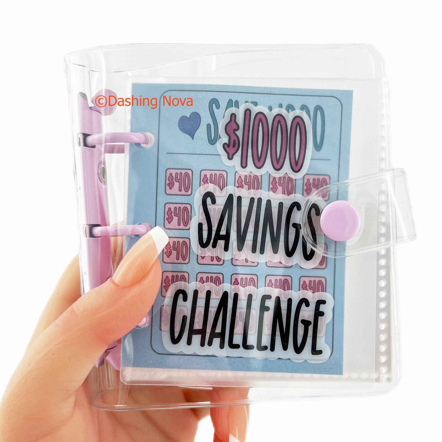 Clear Cover 1000 Dollar Savings Challenge Book 3-Ring PVC Money Saving Binder Personal Finance Budgeting Organizer