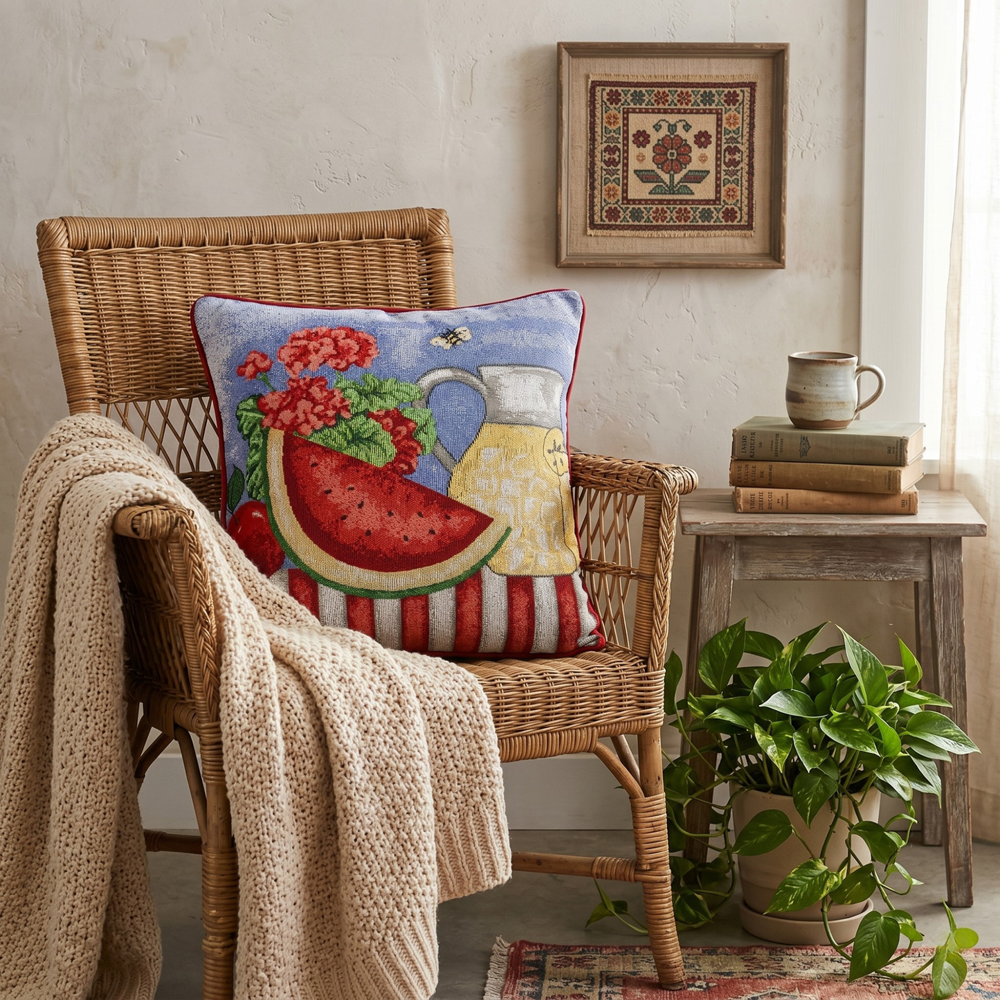 Tache Fruity Drinks Watermelon Lemonade Woven Tapestry Accent Throw Pillow Cover (13082CC)