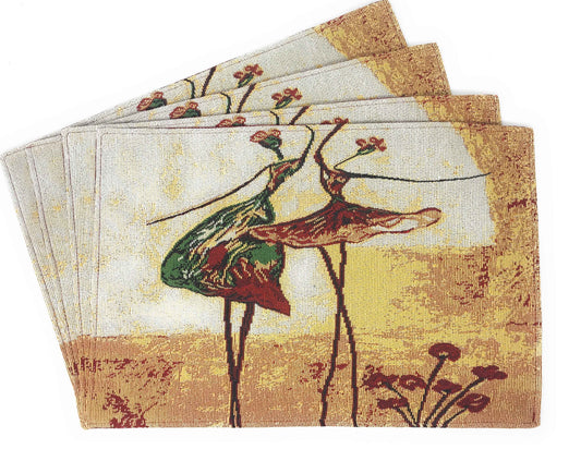 Tache Abstract Art Ballet Ballerina Dancers Beige Woven Tapestry Placemat Set (18110)