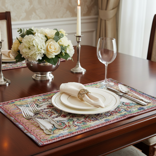 Tache Elegant Coral Colorful Ornate Paisley Woven Tapestry Placemat Set (18193)