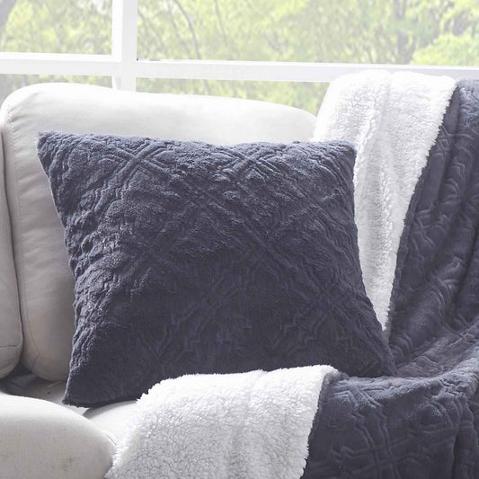 Tache Faux Fur Steel Navy Blue Diamond Trellis Pattern Cushion Cover / Euro Sham (3390)
