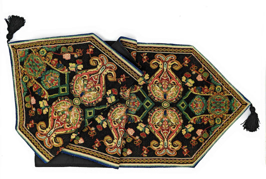 Tache Elegant Black Ornate Paisley Woven Tapestry Table Runner (18192)
