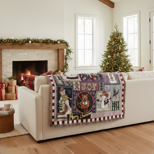 Tache Wonderful Season Snowman Tapestry Throw Blanket with Fringe (2270)