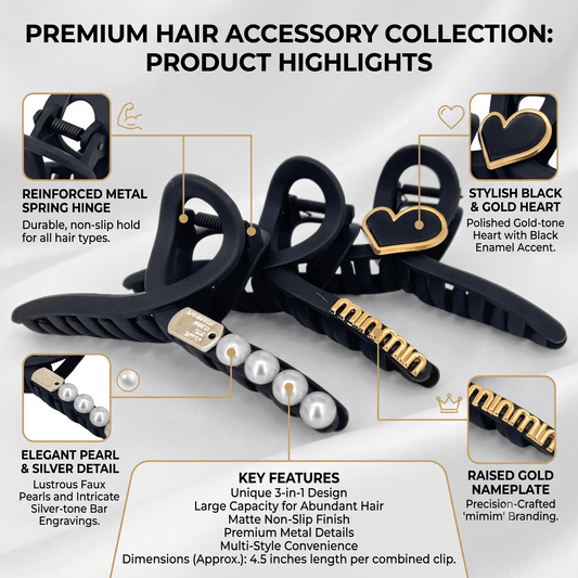 3-Pack Large Claw Hair Clips for Thick Hair – Elegant & Durable