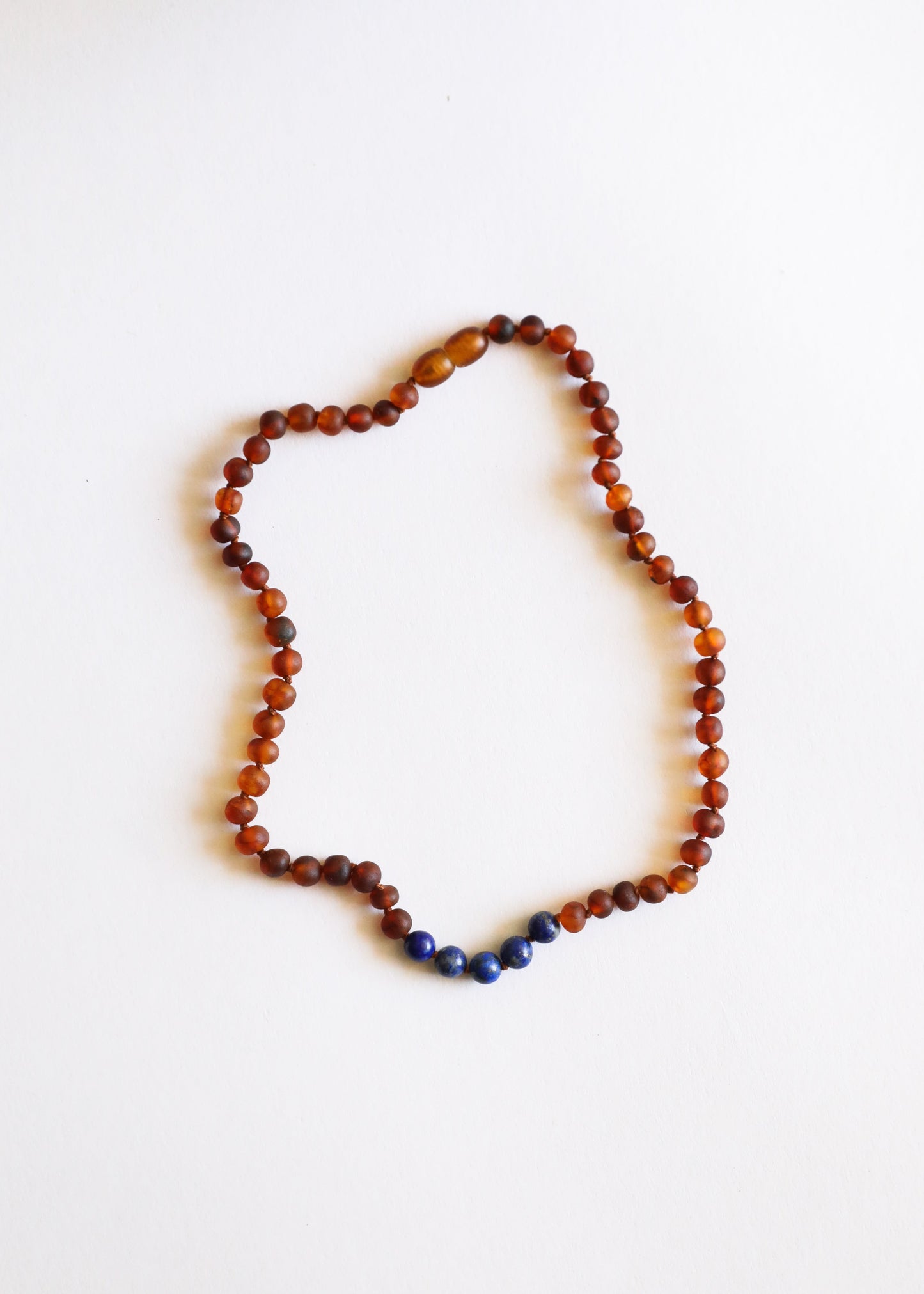 Raw Cognac Baltic Amber + Lapis Stone Necklace
