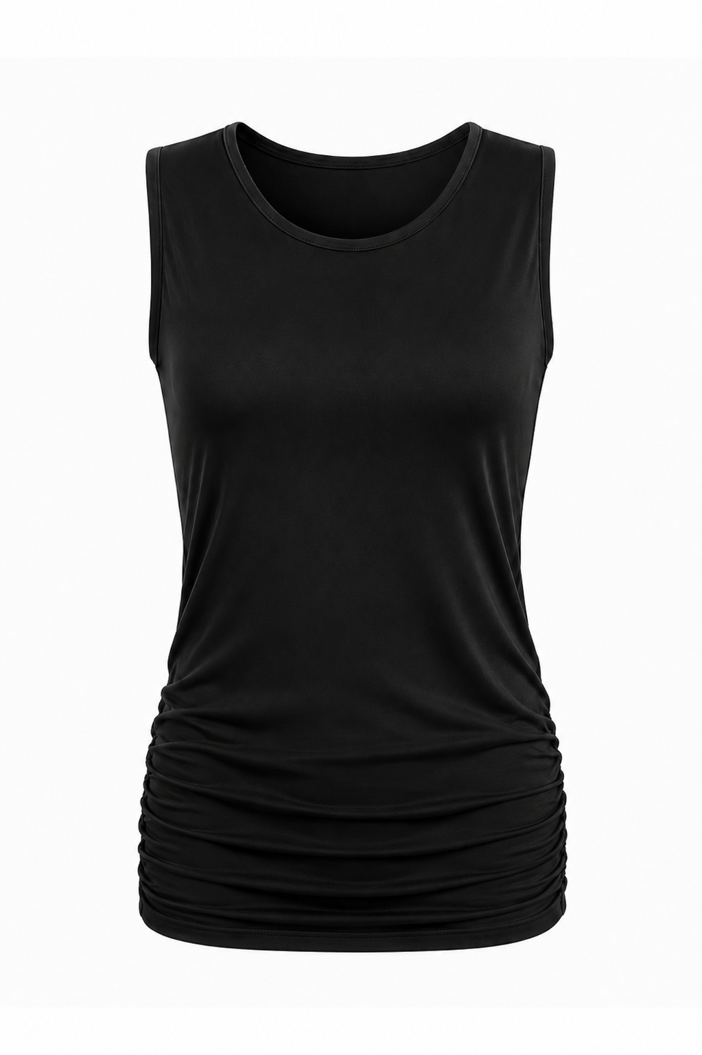 Cotton Lycra Ruche Tank - Black - Shaketea