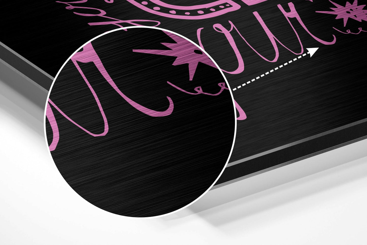 Pink Hand Lettered Change Quote on Black Brushed Aluminium Dibond Wall Art