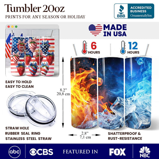 Berry Proud to Be an American 20oz Personalized Tumbler With Lid and Stainless Steel Straw, Patriotic Strawberry 4th of July Gift Cup - Shaketea