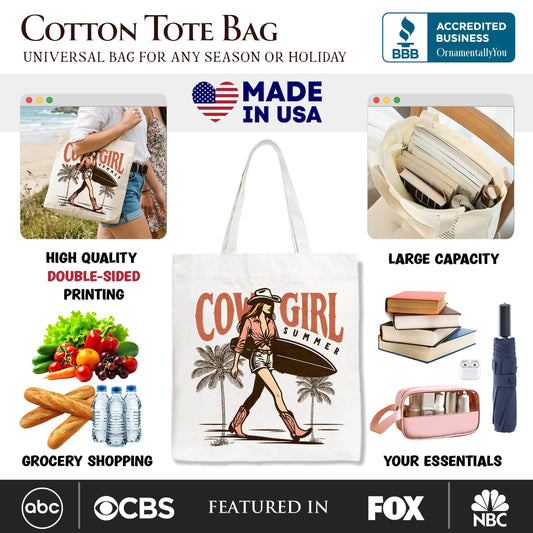 Cowgirl Summer Surf Tote Bag, Retro Western Beach Gift Shopper for Free-Spirited Women - Shaketea
