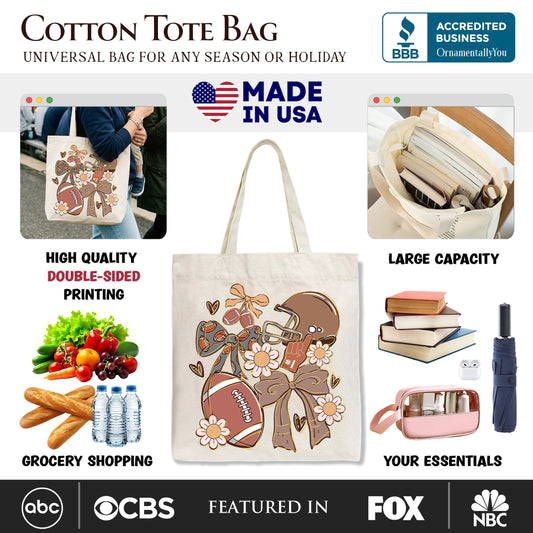 Football Mom Coquette Bow Daisy Tote Bag, Retro Fall Game Day Preppy Gift Shopper - Shaketea