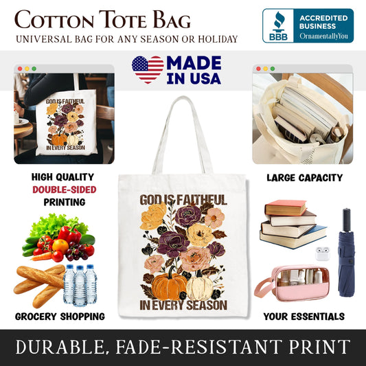 God Is Faithful in Every Season Floral Tote Bag, Christian Fall Gift Shopper - Shaketea