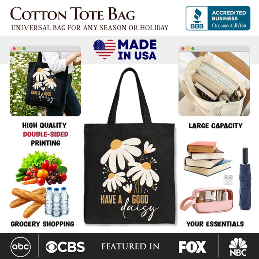 Have a Good Daisy Tote Bag, Floral Gift Shopper with Positive Retro Vibes - Shaketea