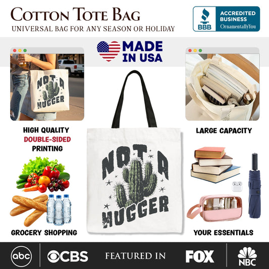 Not a Hugger Tote Bag With Cactus, Funny Retro Gift Shopper for Sarcastic Girls - Shaketea