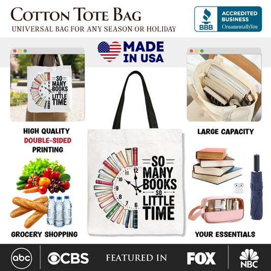 So Many Books So Little Time Tote Bag, Funny Book Lover Gift Shopper - Shaketea