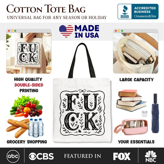 Sweary Wildflower Adult Humor Tote Bag, Western Boho Sassy Gift Shopper - Shaketea