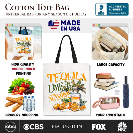 Tequila Lime & Sunshine Tote Bag, Trendy Summer Drinking Gift Shopper - Shaketea