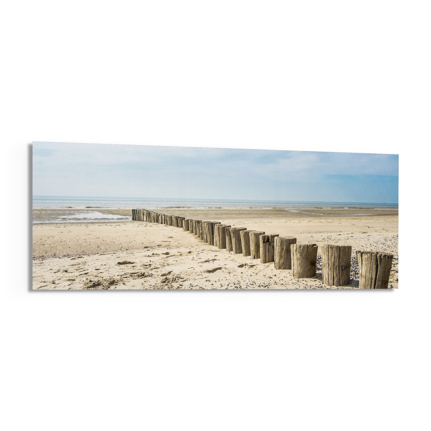 Weathered Wood Posts Pale Shore Glass Wall Art
