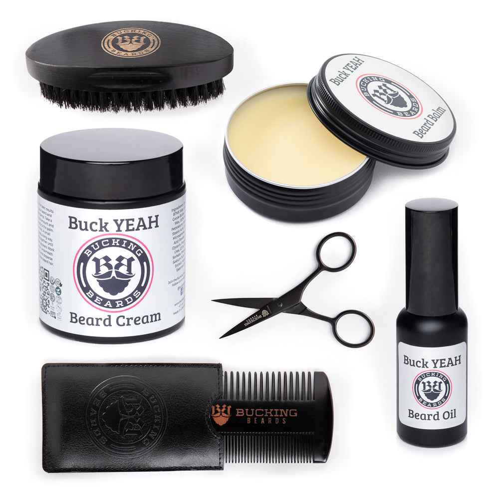 Men's Beard Grooming Set – Sandalwood Vanilla Extract Balm, Oil, Moisturizer & Kit