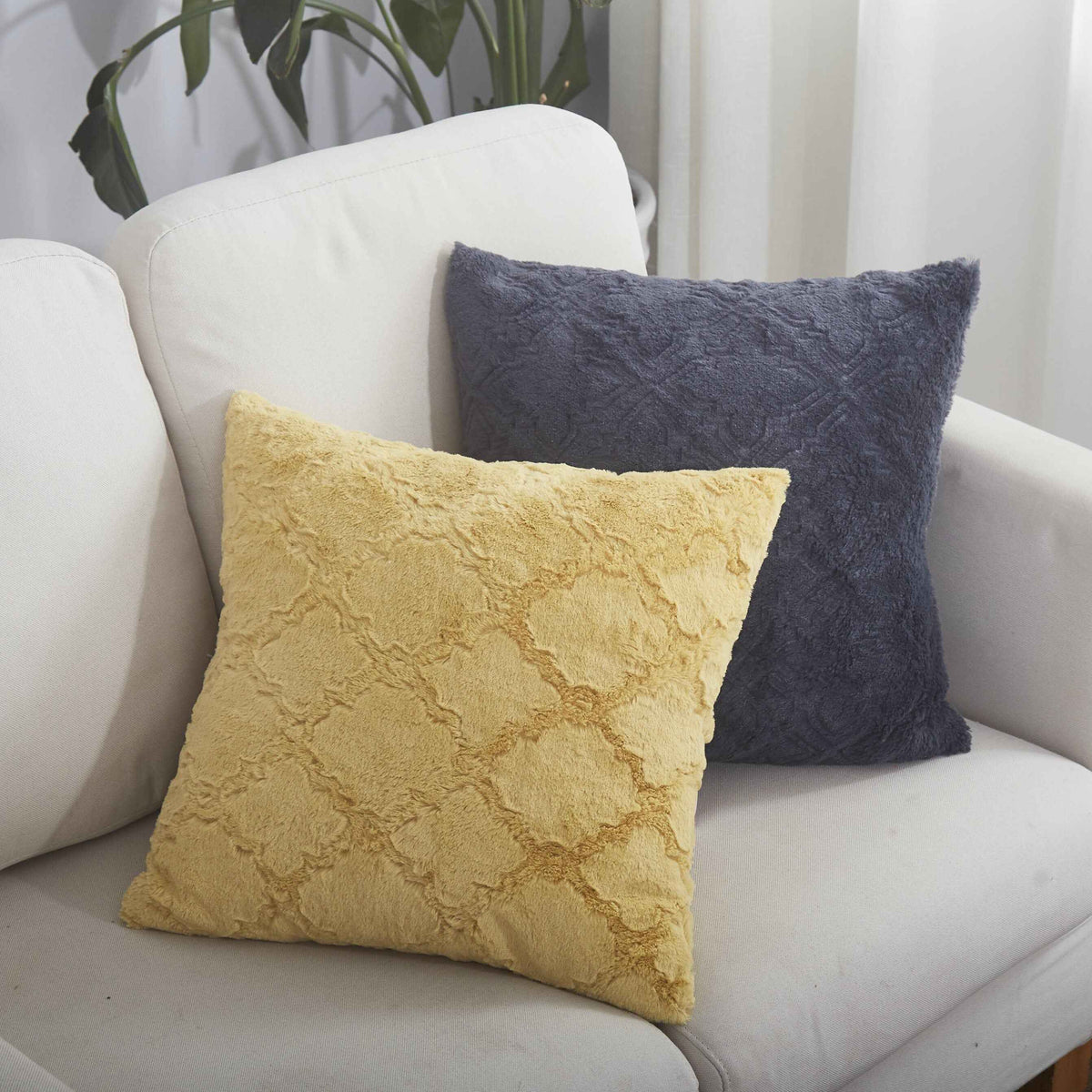 Tache Faux Fur Mustard Yellow Moroccan Lattice Pattern Cushion Cover / Euro Sham (3397)