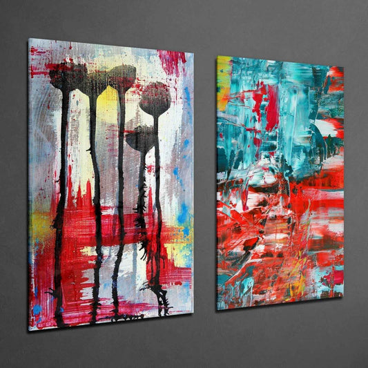 Abstract Flowers 2 Pieces Combine Glass Wall Art