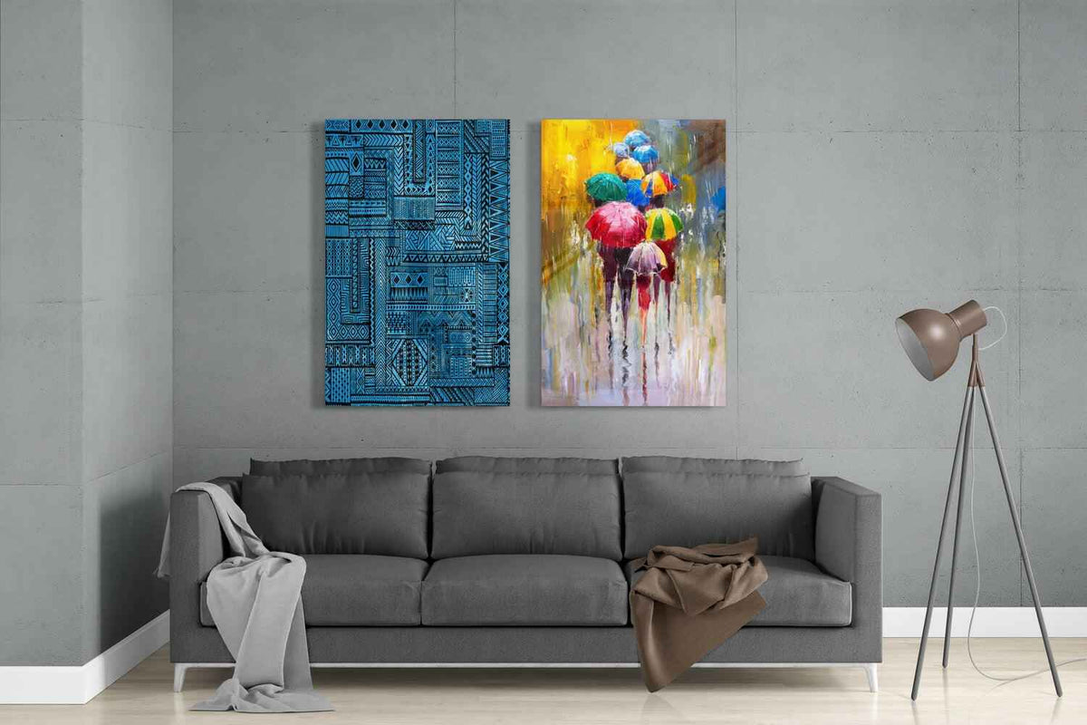 Umbrellas 2 Pieces Combine Glass Wall Art