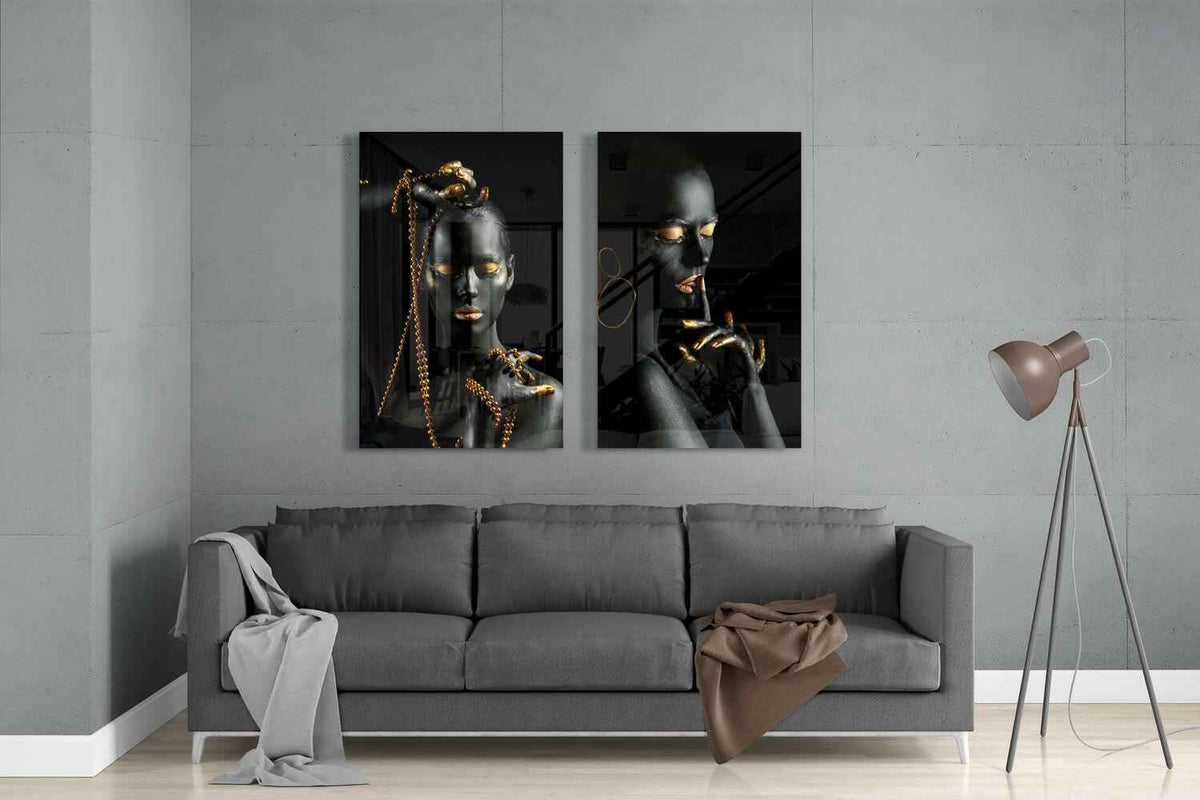 Women 2 Pieces Combine Glass Wall Art
