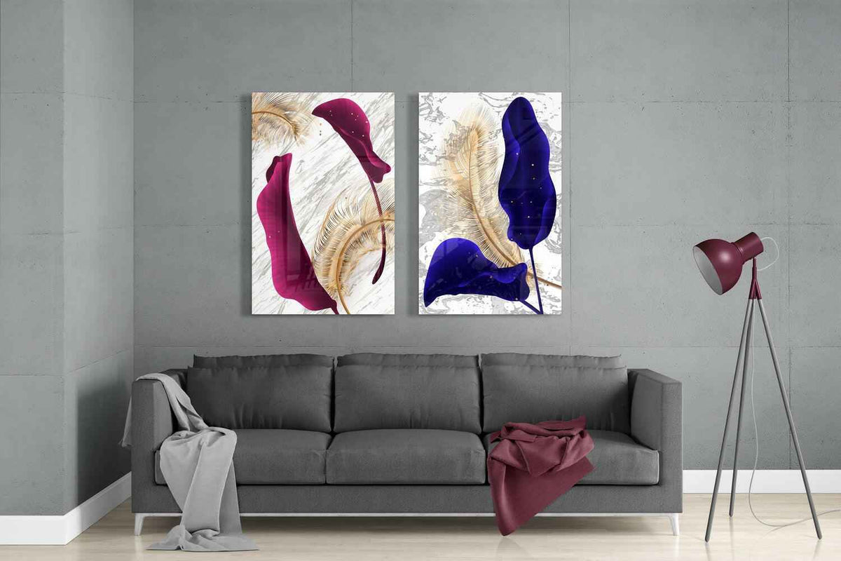 Leaves 2 Pieces Combine Glass Wall Art