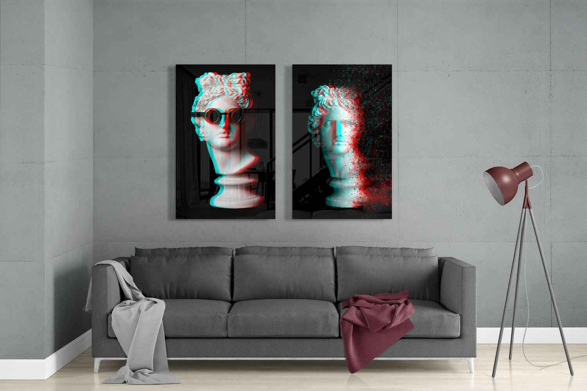Statues 2 Pieces Combine Glass Wall Art
