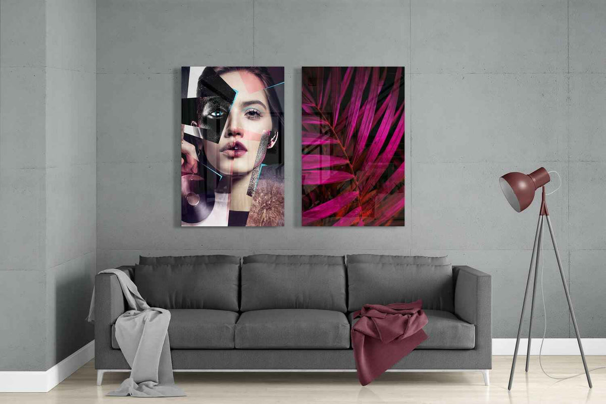 Patchwork Women 2 Pieces Combine Glass Wall Art