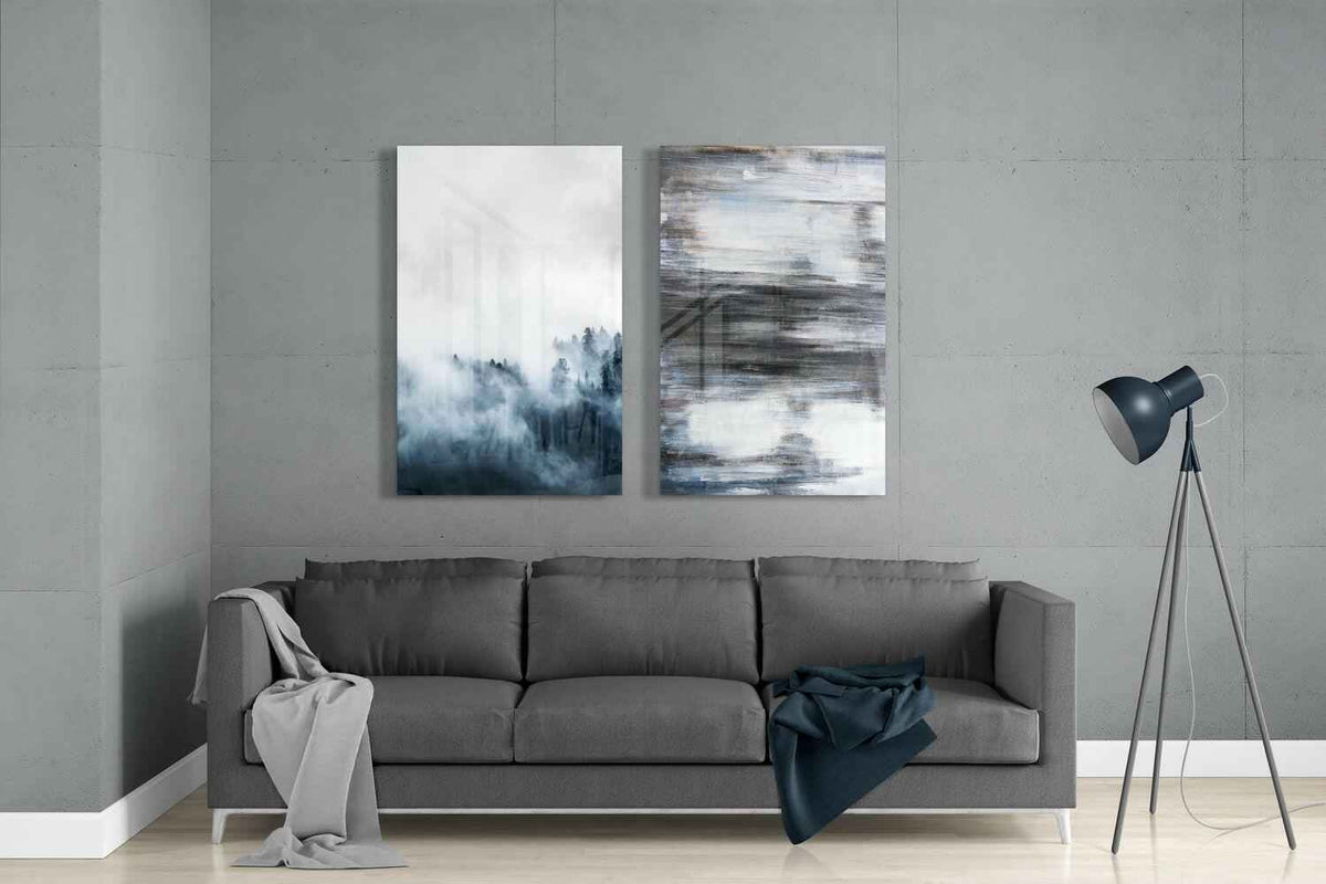 Blue Touches 2 Pieces Combine Glass Wall Art