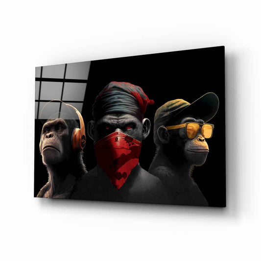 3 Wise Monkey Glass Wall Art || Designer Collection