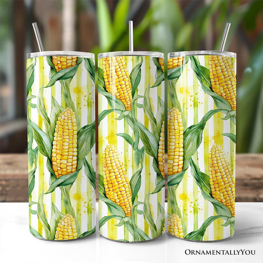 Farm Fresh Corn Pattern 20oz Personalized Tumbler With Lid and Stainless Steel Straw, Rustic Country Harvest Gift Cup - Shaketea