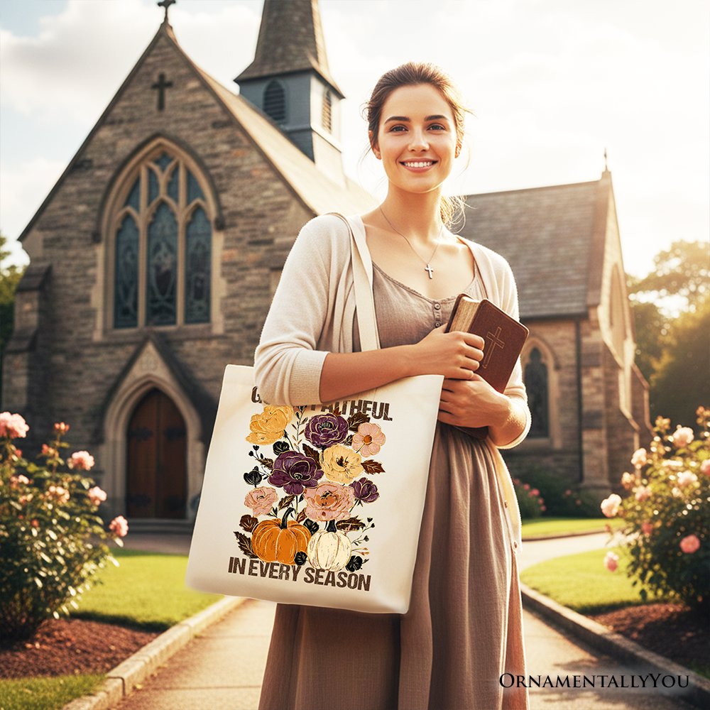 God Is Faithful in Every Season Floral Tote Bag, Christian Fall Gift Shopper - Shaketea