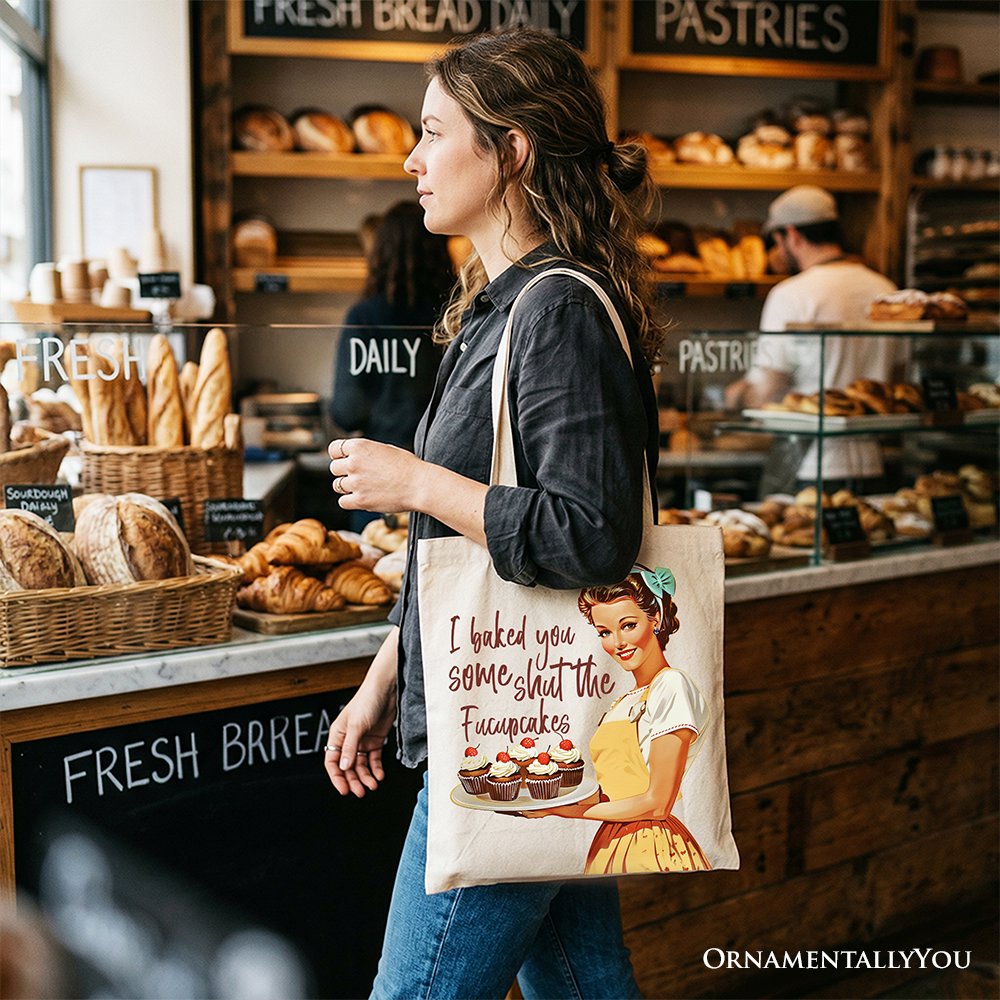 I Baked You Some Shut The Fucupcakes Tote Bag, Funny Retro Kitchen Gift Shopper for Quirky and Fun Bakers