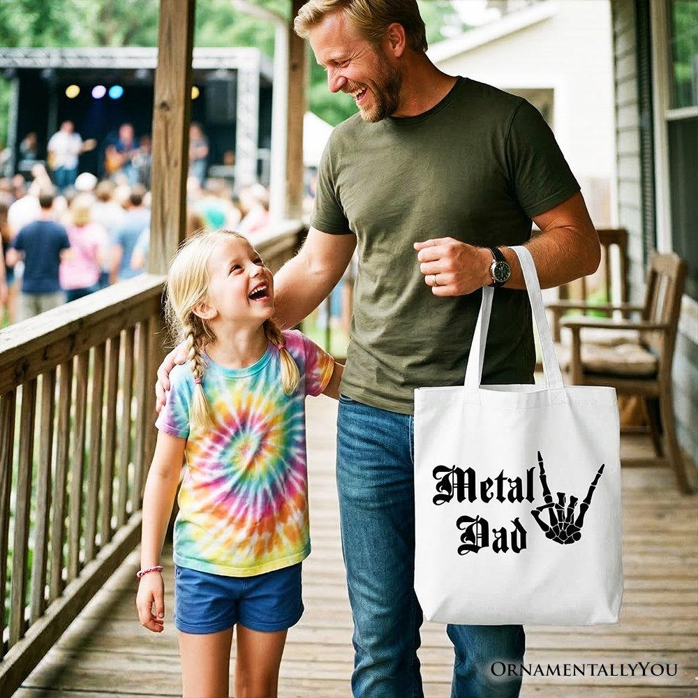 Metal Dad Skeleton Tote Bag, Rock Music Hand Sign Gift Shopper - Shaketea