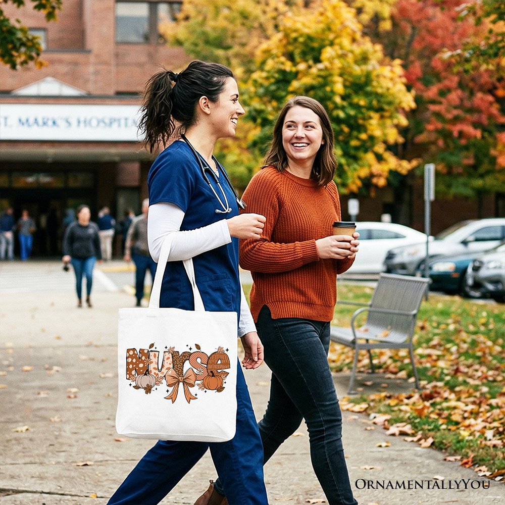 Nurse Coquette Autumn Tote Bag, Cozy Fall Pumpkins for Nurses - Shaketea