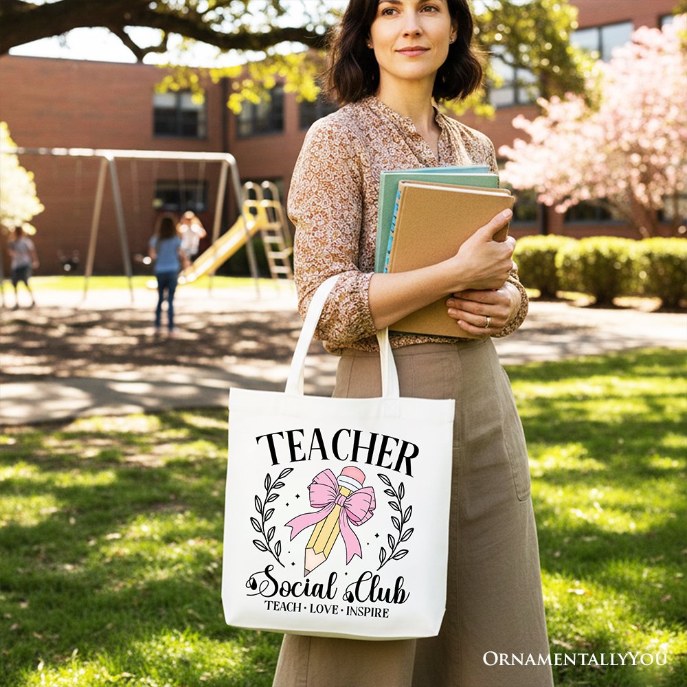 Teacher Social Club Tote Bag, Gift Shopper for Stylish Educators - Shaketea