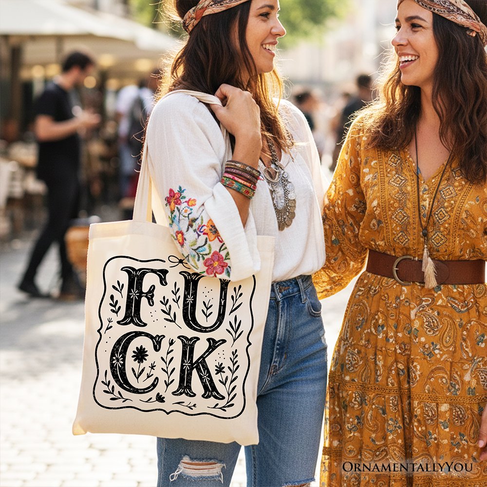 Sweary Wildflower Adult Humor Tote Bag, Western Boho Sassy Gift Shopper - Shaketea