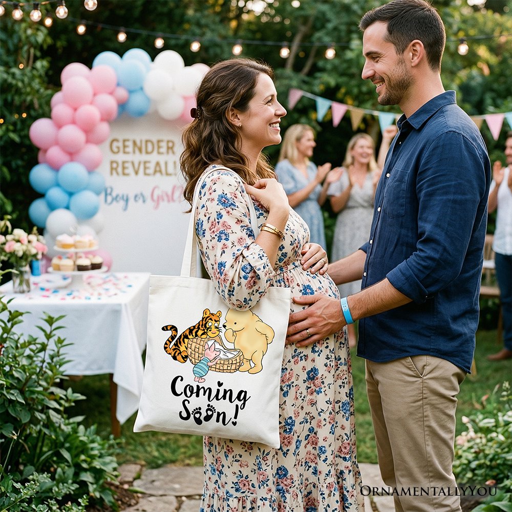Pregnancy Announcement Winnie-the-Pooh Tote Bag 1926 A.A. Milne Baby Coming Soon Mom Gift Shopper - Shaketea