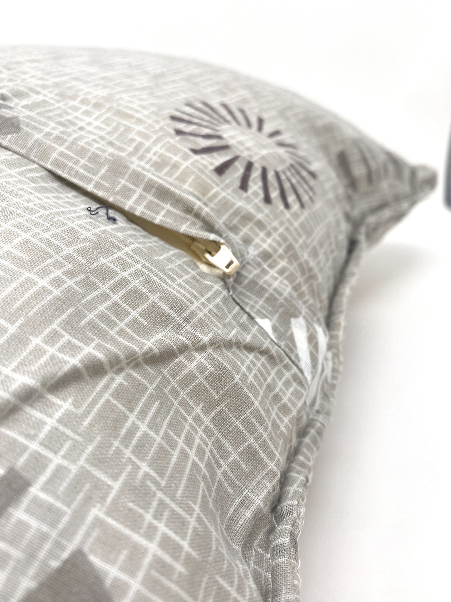 Tache Cotton Taupe Beige Striped Floral Geometric Starburst Decorative 18x18" Throw Pillow Covers - 2-Pieces (DXJ107076)