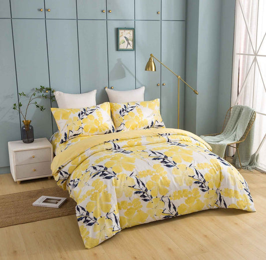 Tache Microfiber Watercolor Tropical Floral Yellow Blue Duvet Cover (JHW-841)