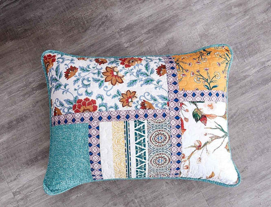 Tache Cotton Patchwork Blue Yellow Old World Hummingbirds Garden Pillow Sham (JHW-936)