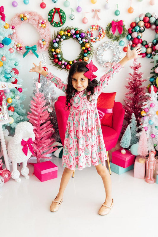 Jingle Bows L/S Pocket Twirl Dress - Shaketea