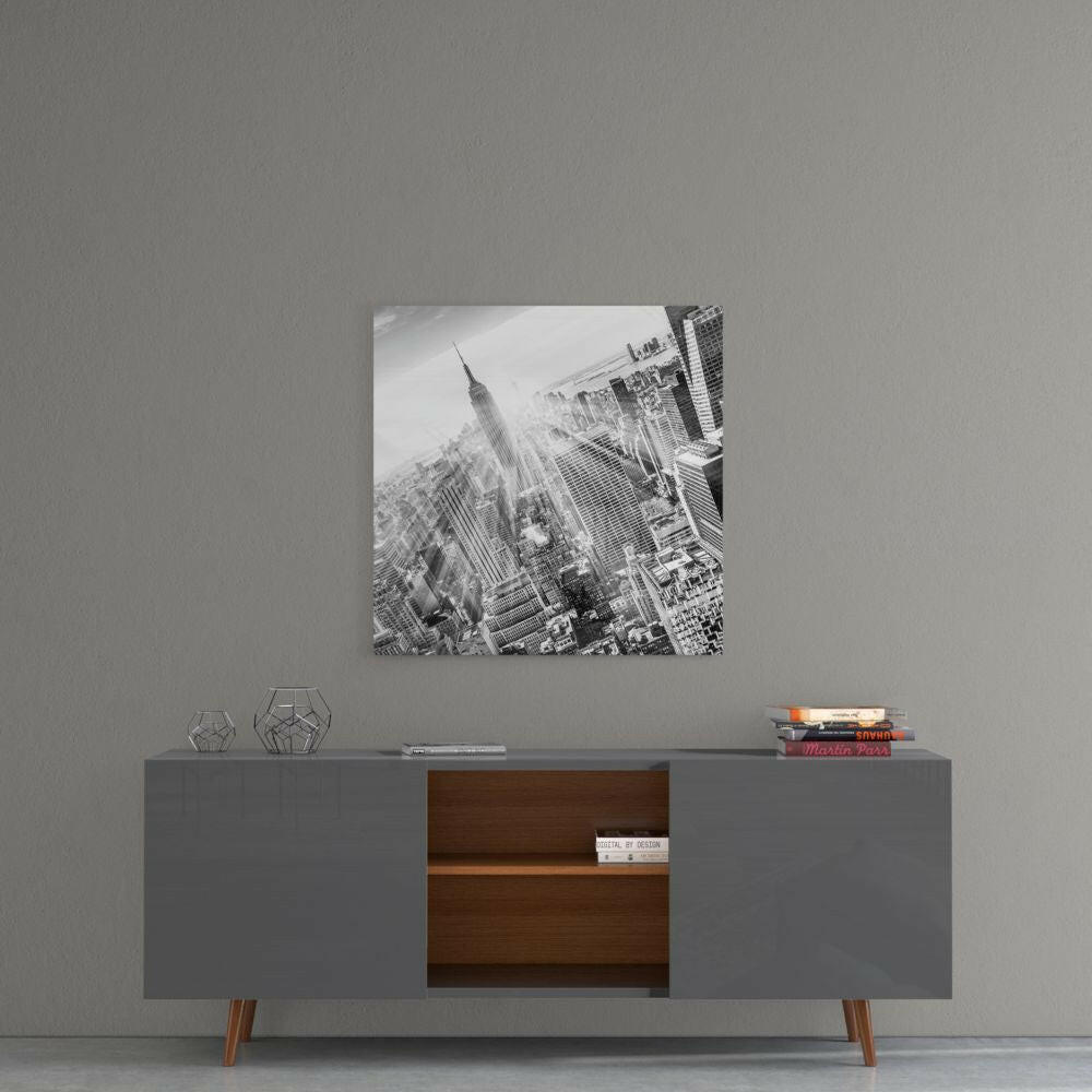 Aerial Black And White Skyline New York Glass Wall Art