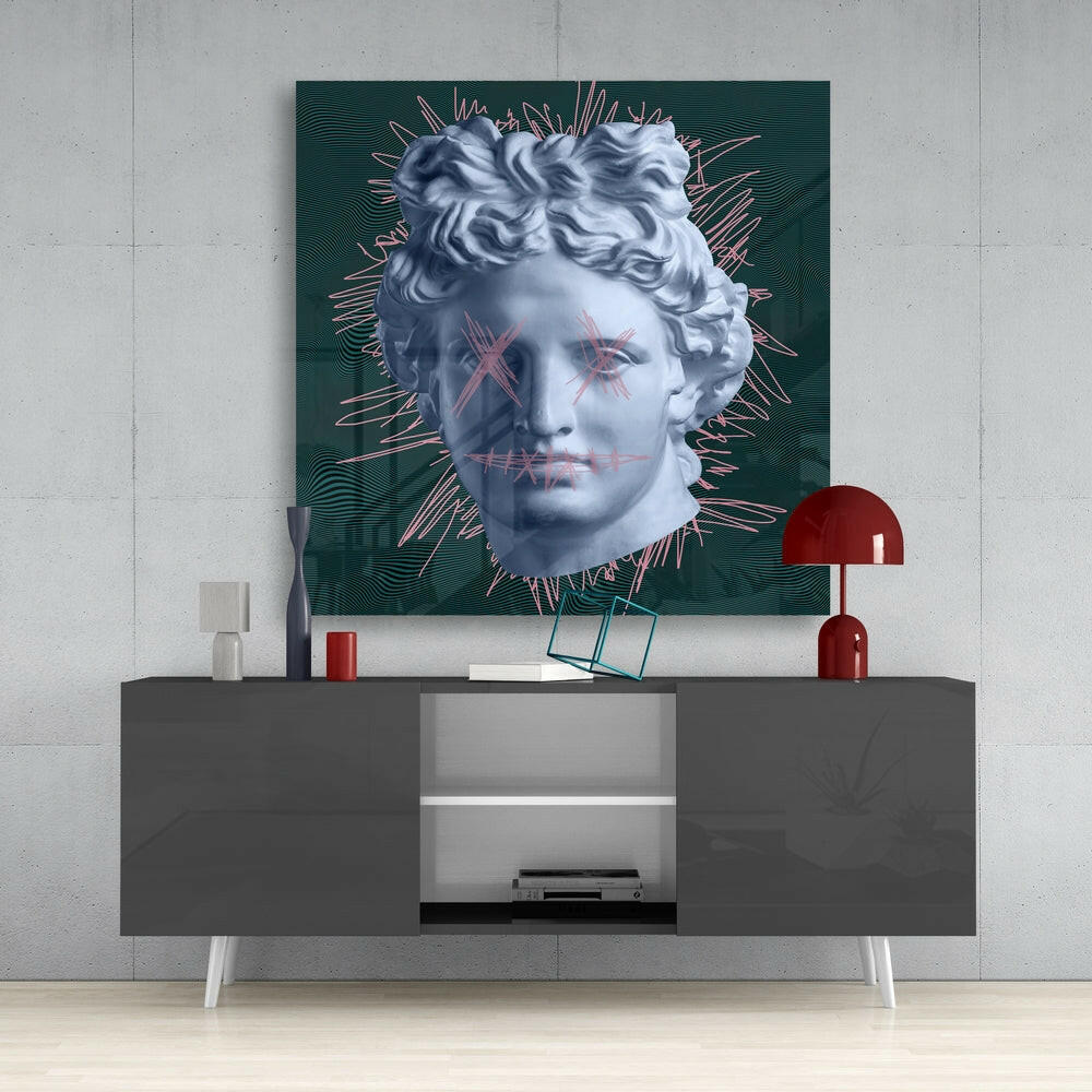 Pink Scribble Face Apollo Glass Wall Art