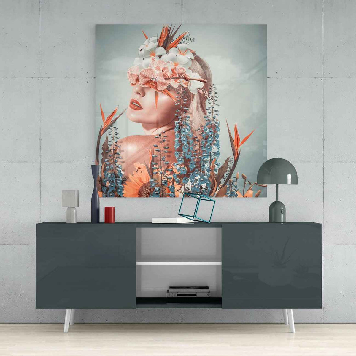In The Flowers Glass Wall Art