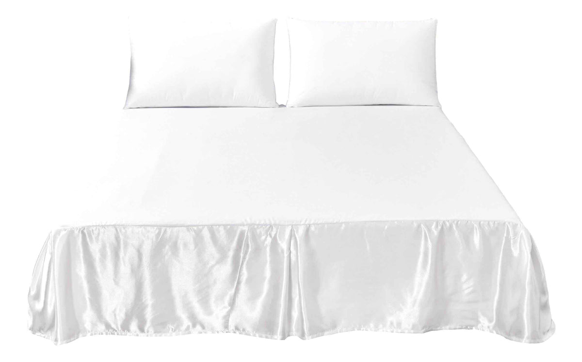 Tache Satin Bright White Lustrous Sweet Victorian Tailored Platform 14" Bed Skirt Dust Ruffle (MZ002)