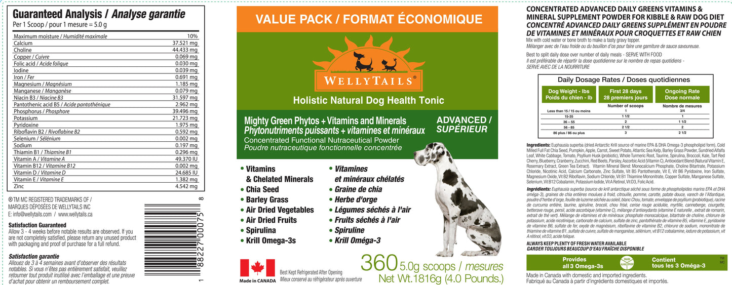 WellyTails Mighty Green Phytonutrients Vitamins & Minerals for Dogs